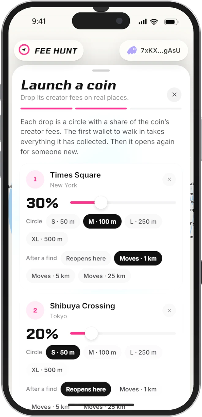 Placing drops while launching a coin